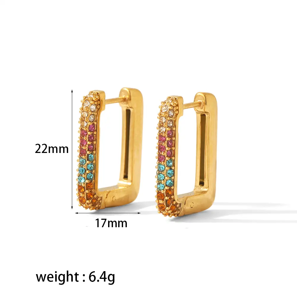 1 paire de boucles d'oreilles rectangulaires simples de style classique en acier inoxydable plaqué or 18 carats avec zircone cubique pour femmes h5 Image2